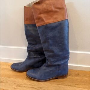 Blue and Brown Knee-High Leather Boots